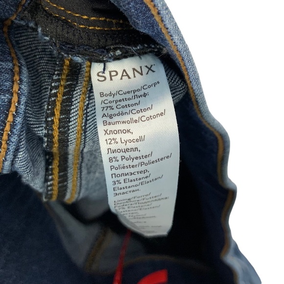 Spanx Distressed Ankle Skinny Jeans Large Medium Wash Released Hem Elastic Waist - Picture 7 of 9